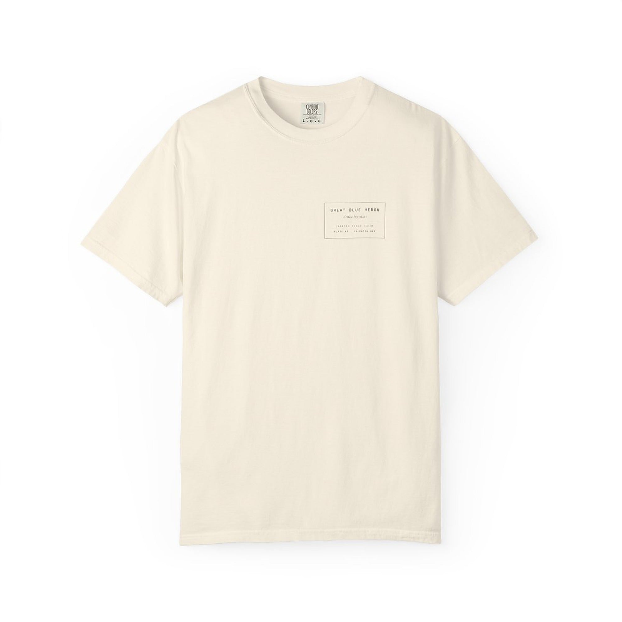 Great Blue Heron tee — accession label at the chest.
