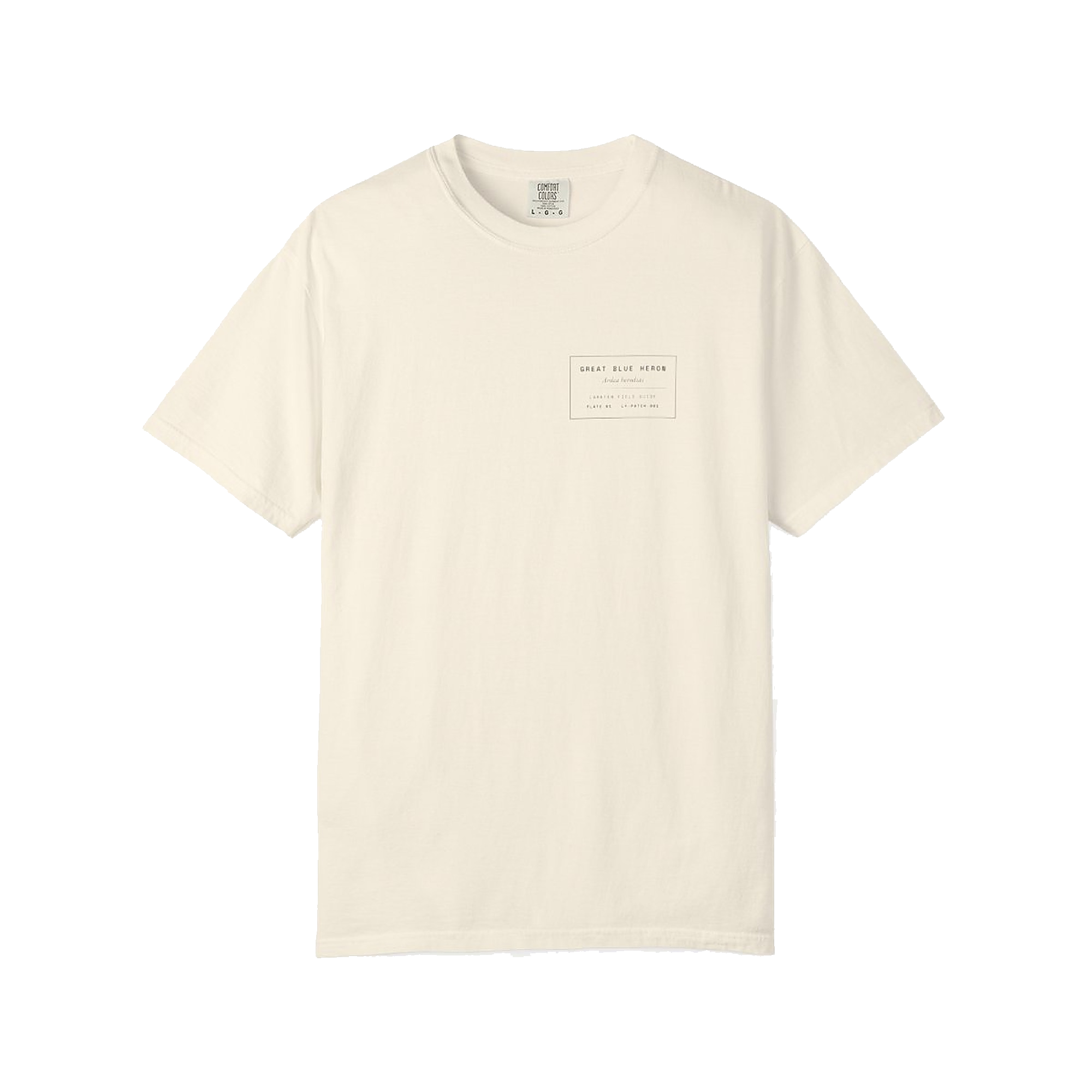 Great Blue Heron tee, front — chest accession label.